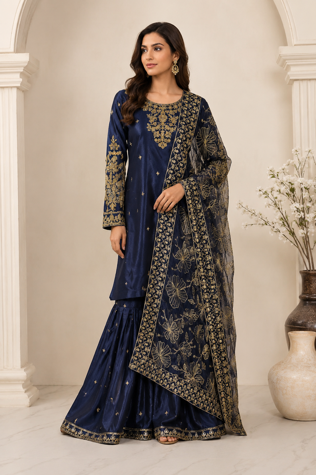 D-2002 | Navy Blue Royal Handwork Gharara Suit