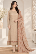 D-1091 Beige Embroidered Suit with Organza Dupatta
