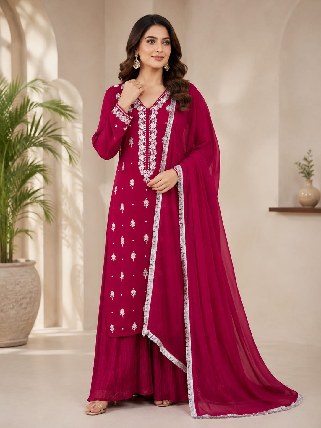 D-1078 | Regal Shocking Pink Handwork Ensemble