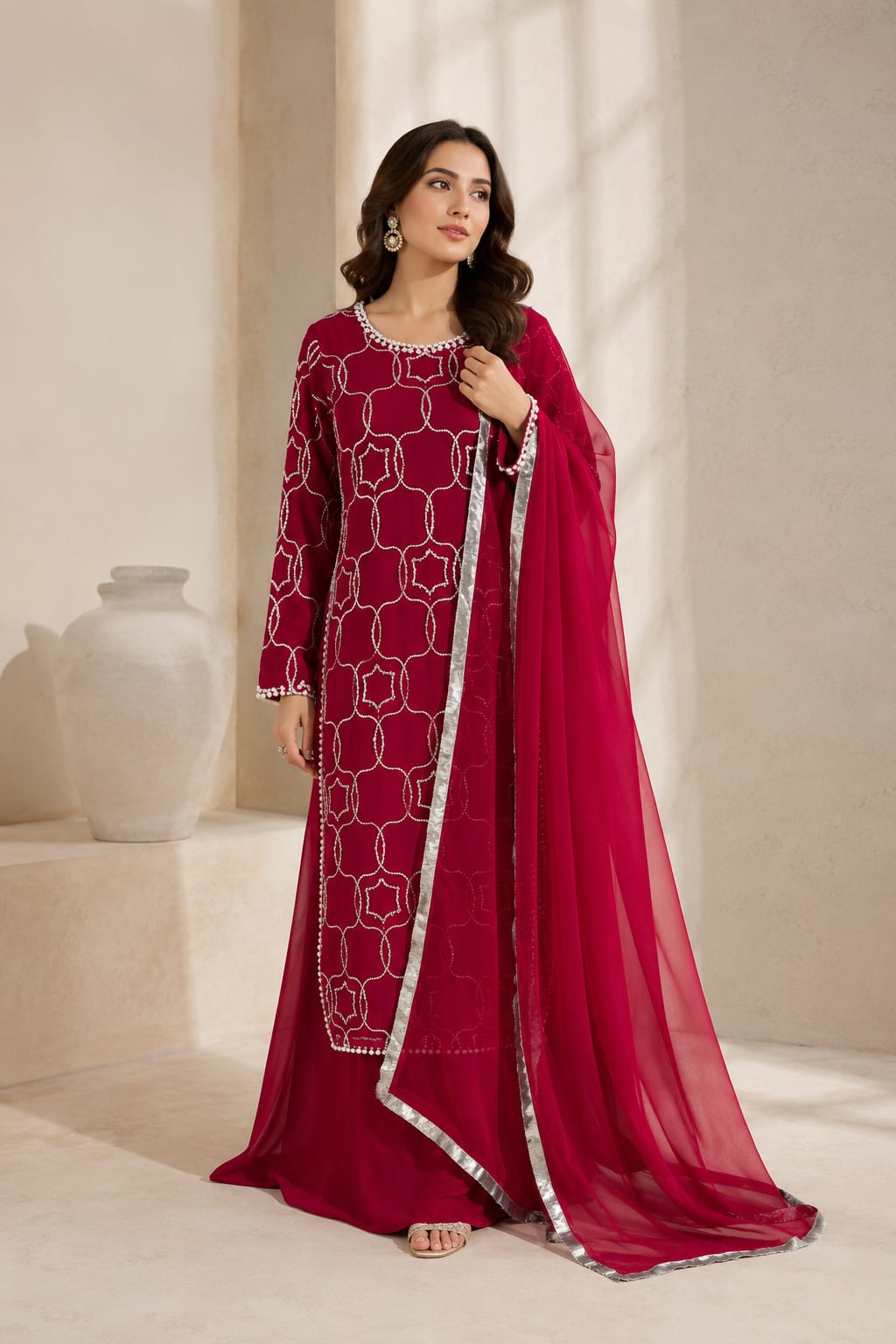 D-14 | Royal Shocking Pink Handwork Ensemble