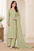 Z-12 Sage Green Embroidered & Handwork Chiffon Suit