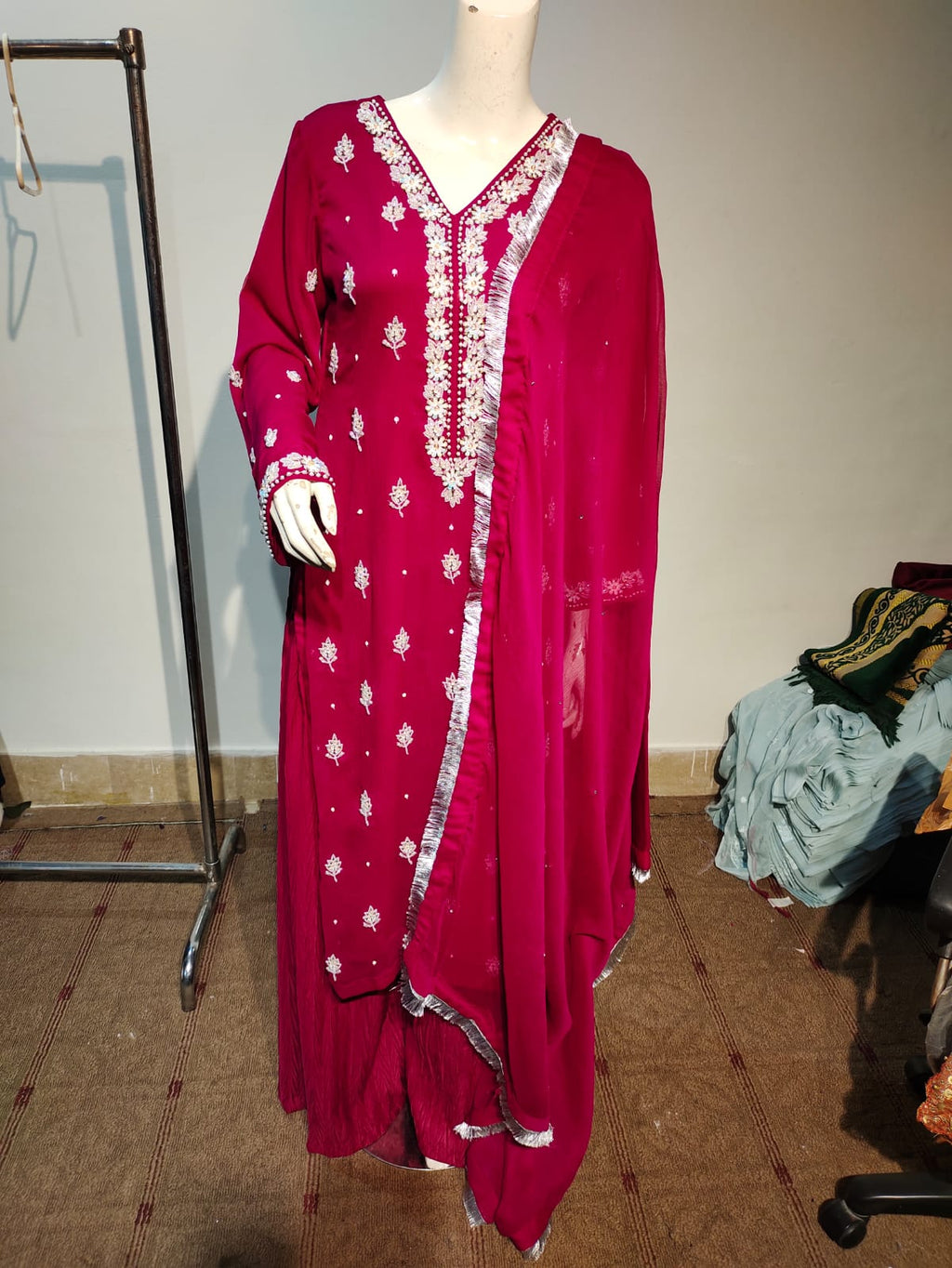 D-1078 | Regal Shocking Pink Handwork Ensemble
