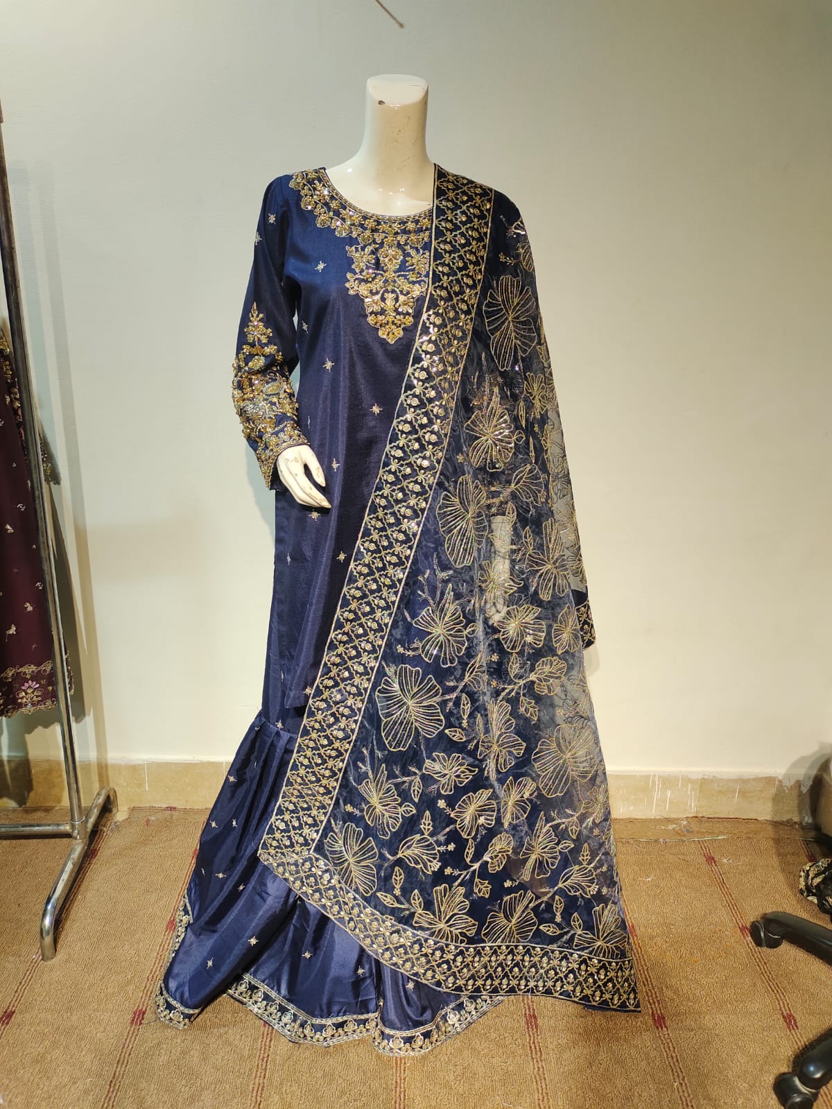 D-2002 | Navy Blue Royal Handwork Gharara Suit