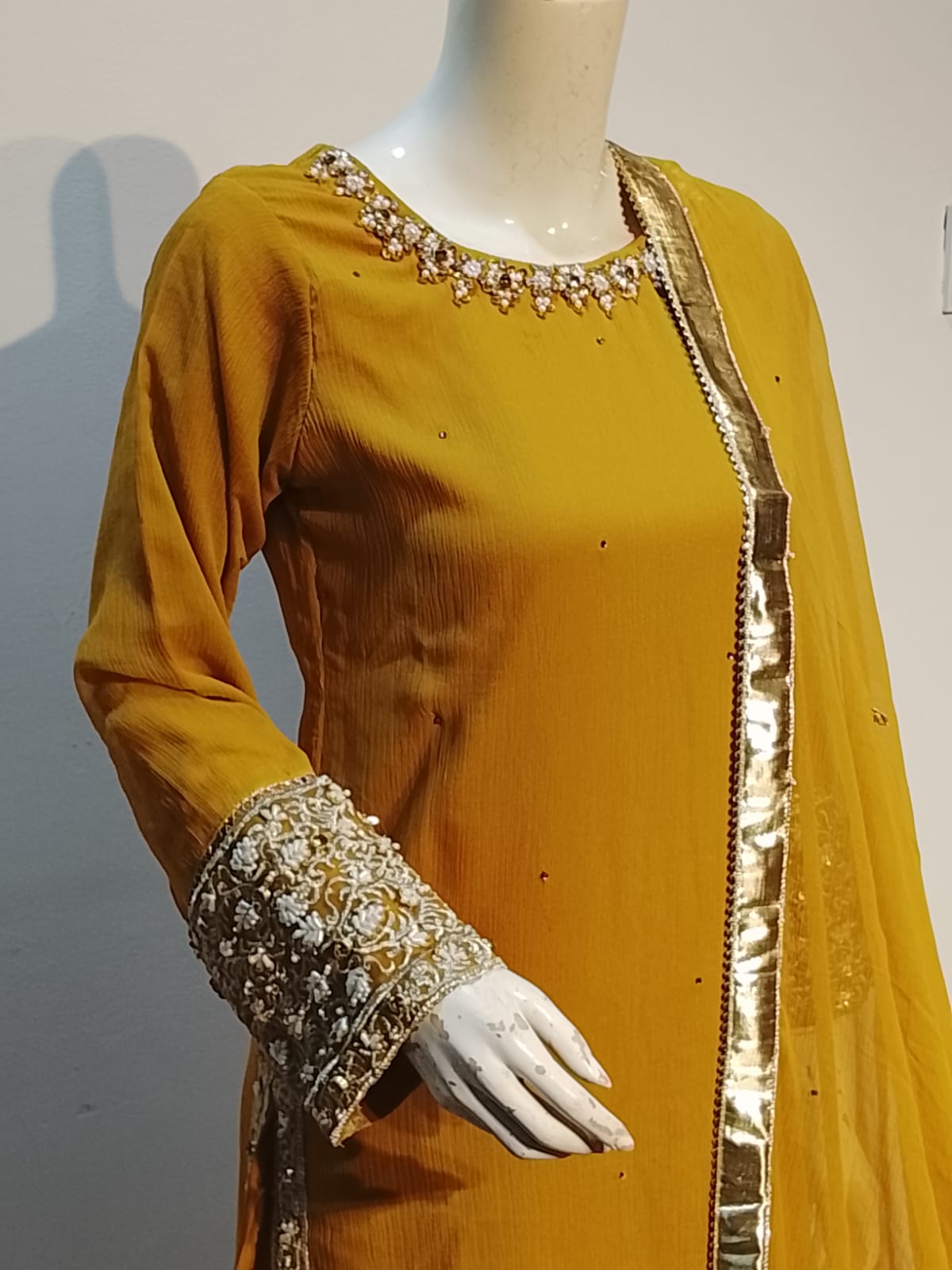 Z-12 | Mustard Luxe Handwork Chiffon Suit