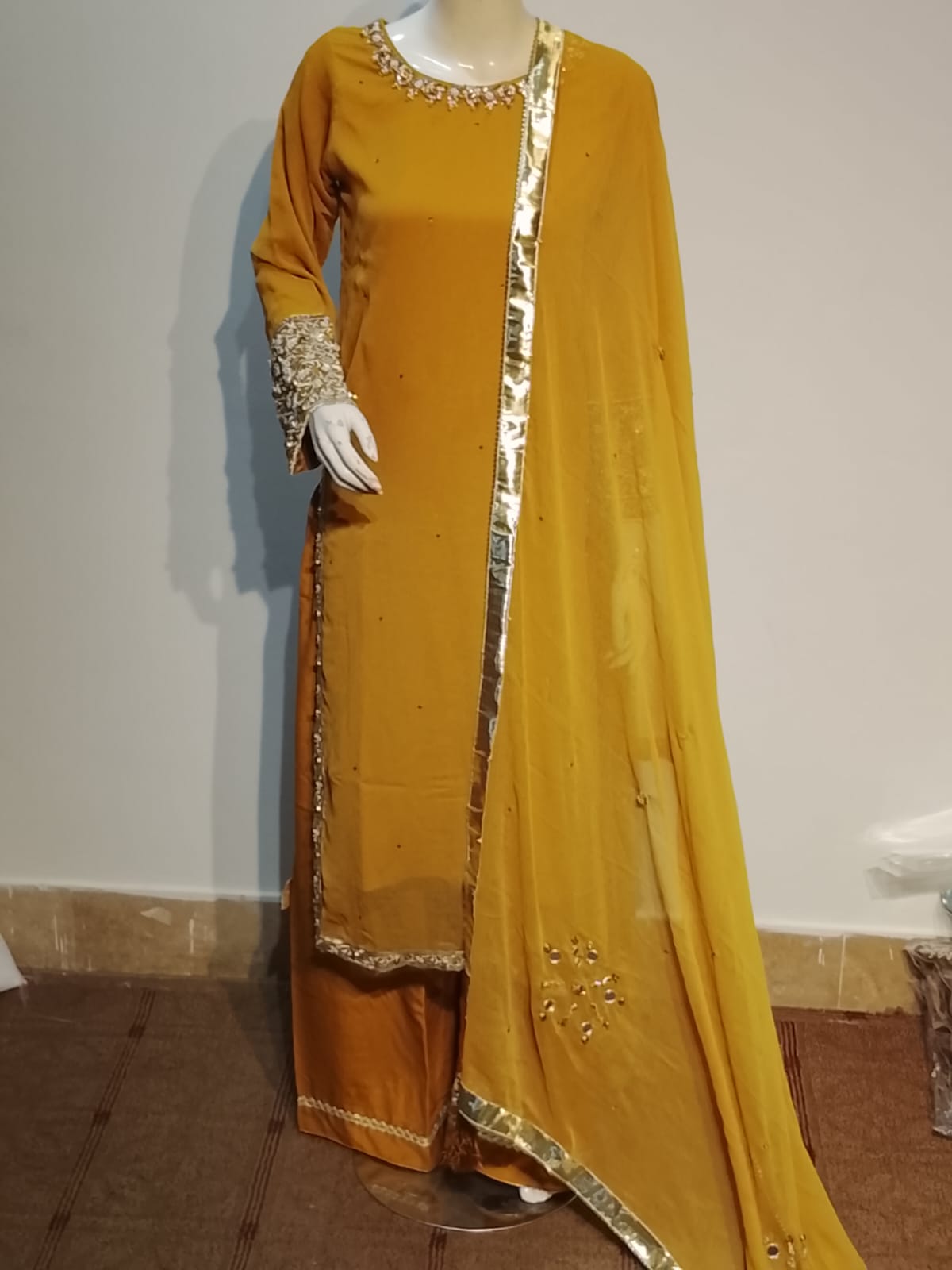 Z-12 | Mustard Luxe Handwork Chiffon Suit