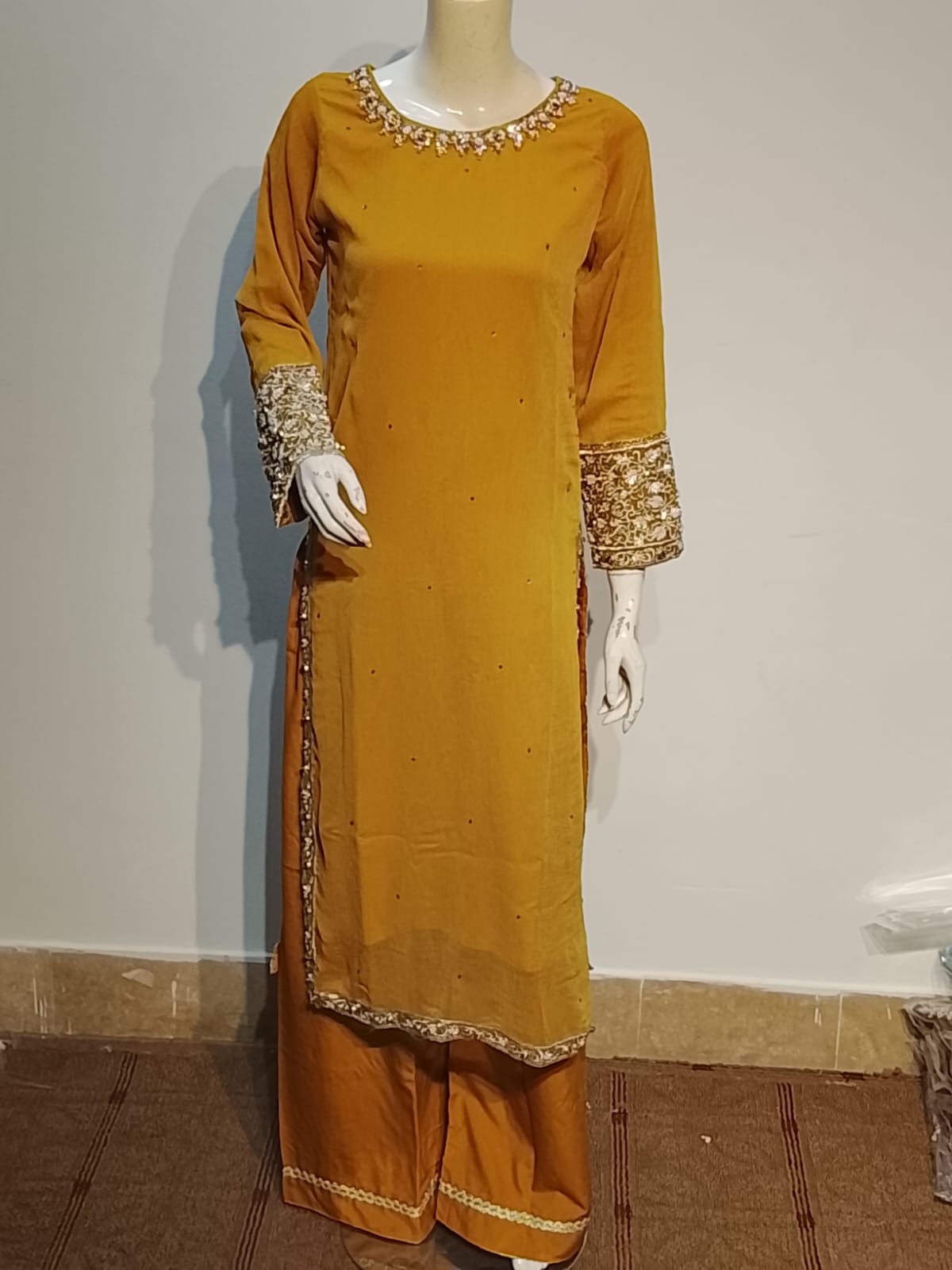 Z-12 | Mustard Luxe Handwork Chiffon Suit