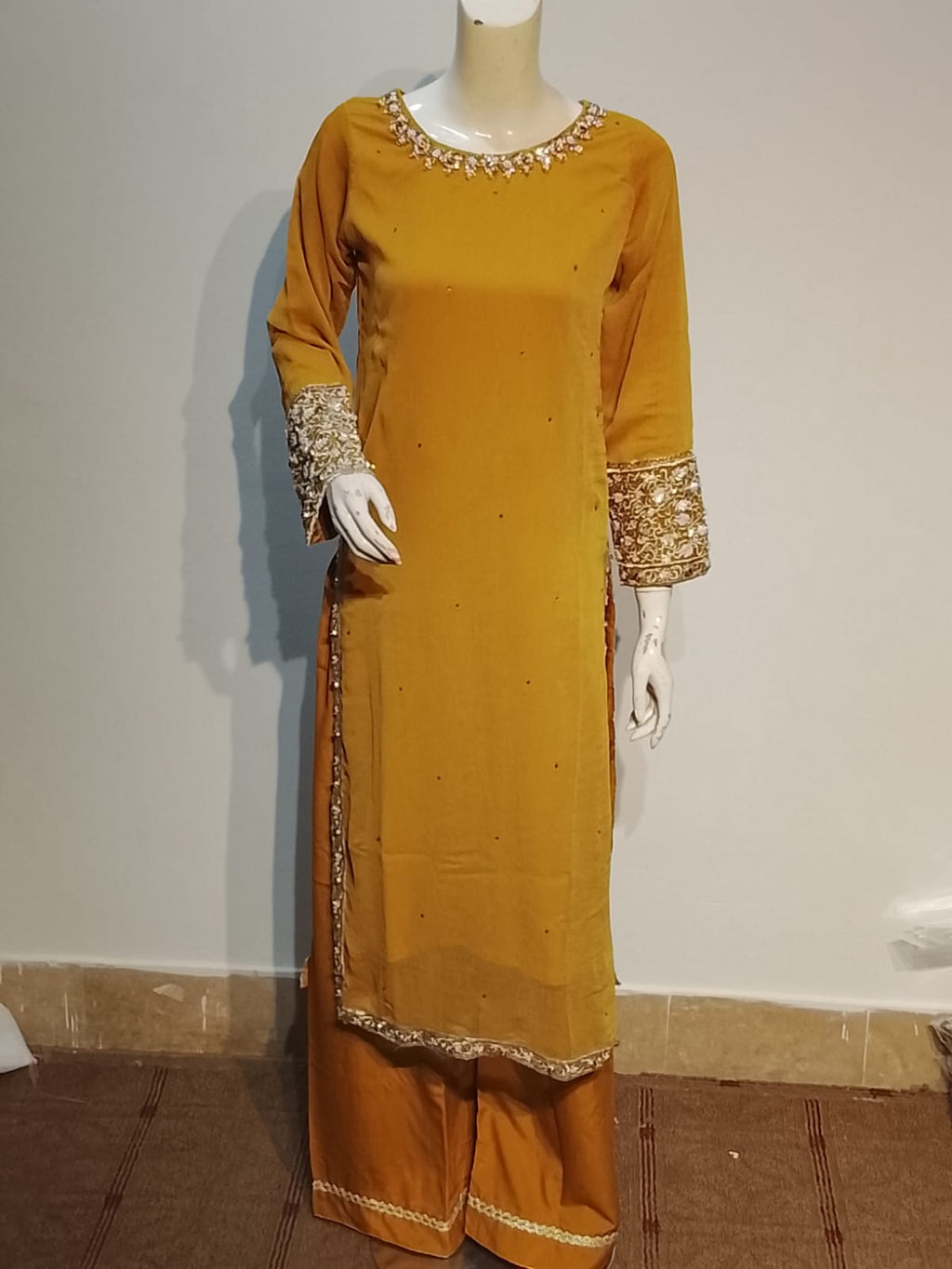 Z-12 | Mustard Luxe Handwork Chiffon Suit
